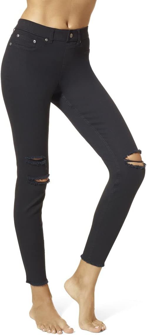 HUE Women’s Ripped Knee Denim Leggings - Comfortable and Flattering High Waist Design | Amazon (US)
