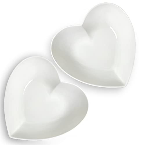 Keponbee Large Porcelain Heart Bowls White Deep Heart Shaped Plates for Salad/Fruit/Pasta or Baking Romantic Cake, 10 Inch, 2 pcs | Amazon (US)