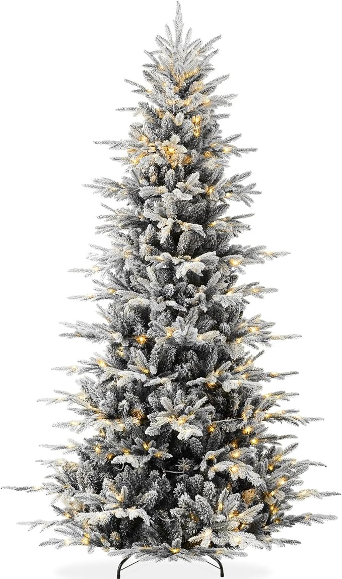 Best Choice Products Lighted Aspen Christmas Tree, 9ft Flocked Artifical Noble Fir, Pre-Lit White... | Amazon (US)