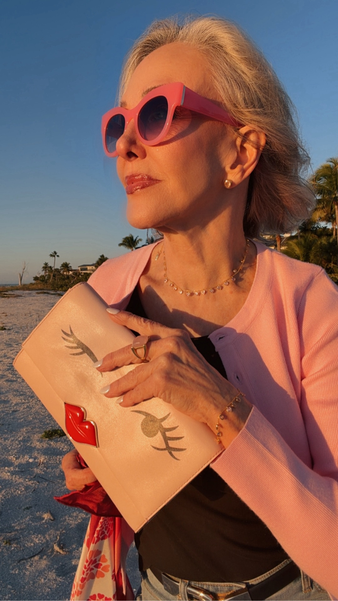 Use code SHEREE15 for your discount on this collection at Dean Davidson . Dial up the romance with this heart-shaped, pink gemstone-dotted charm necklace that looks equally impactful on its own as it does layered in a stack.

Heart jewelry by Dean Davidson Gemstone: Pink Cubic Zirconia (Man-Made). These expertly-cut gemstones are intricately set by hand, catching the light as they flow across high-polish metal.
Necklace, bracelet , earrings, and ankle bracelet in this beautiful collection 
Rose embroidered jeans, light pink cardigan sweater and black camisole. 
Bag is from SheShe archives 


#LTKgrwm #LTKValentine #LTKOver40