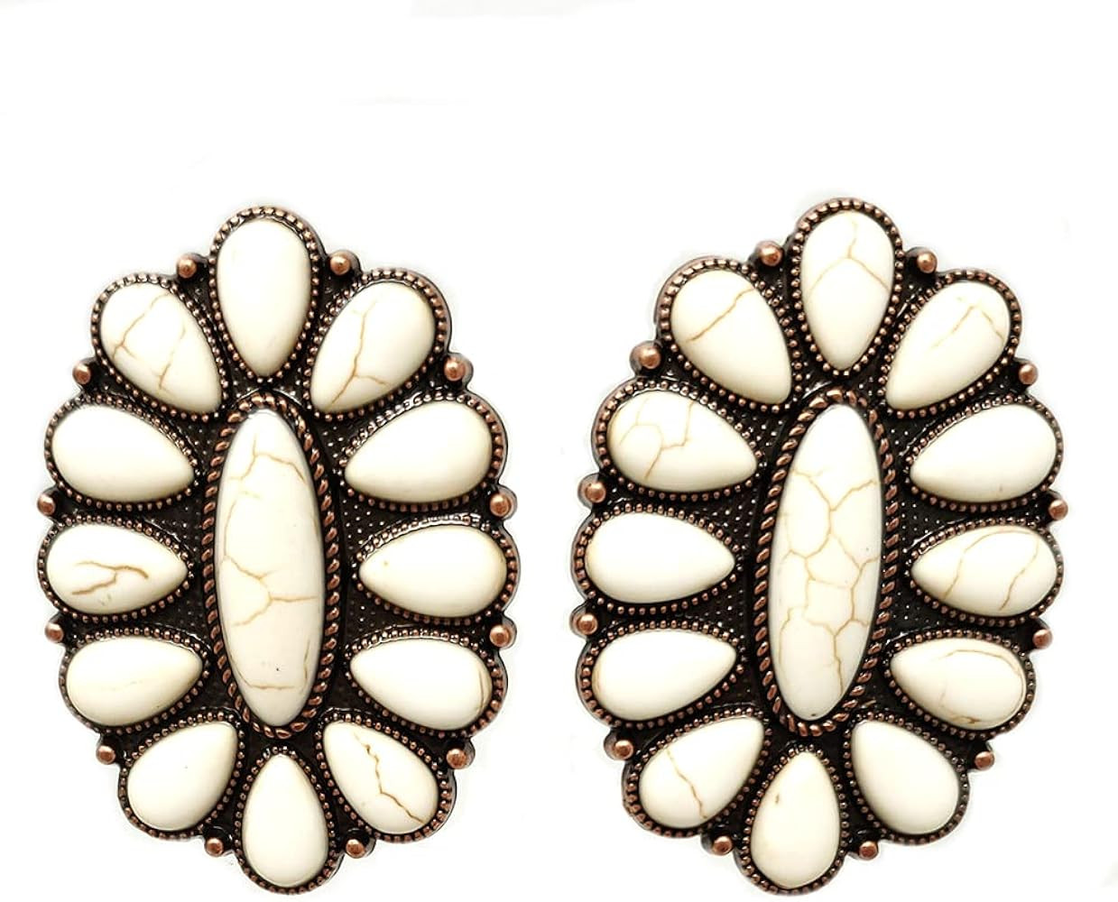 Western Turquoise Oval Post Earrings Squash Blossom Earrings Boho | Amazon (US)