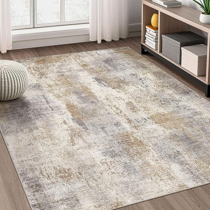 Area Rug Living Room Rugs - 5x7 Washable Soft Indoor Neutral Modern Abstract Low Pile Rug Carpet ... | Amazon (CA)