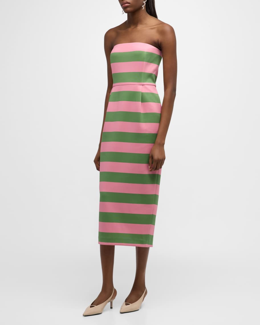 BERNADETTE Elena Strapless Striped Midi Column Dress | Neiman Marcus