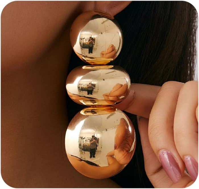 Chunky Gold Ball Earrings,Big Ball Dangle Earrings for Women,Large Balls Statement Earrings Vinta... | Amazon (US)