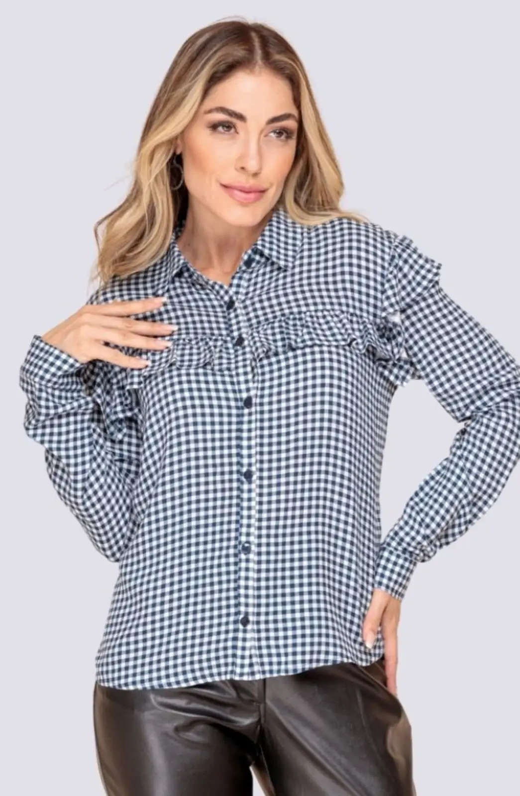 Camisa Manga Longa Xadrez Estilosa Junina com Babados Azul Marinho | Dafiti (BR)