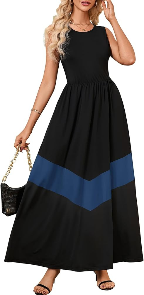 Women's Summer Colorblock Loose Tank Round Neck Dress Sleeveless Casual Holiday Flared Swing Beac... | Amazon (US)
