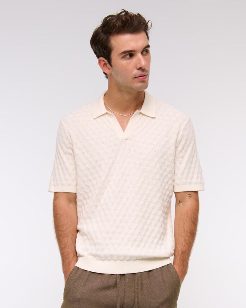 Men's Pointelle Stitch Johnny Collar Sweater Polo | Men's Tops | Abercrombie.com | Abercrombie & Fitch (US)