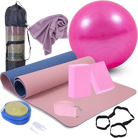 Yoga Starter Kit - 11-Piece Set with Yoga Blocks, Strap, Ball, Mat, Carrying Strap, Net Bag, Cool... | Amazon (US)