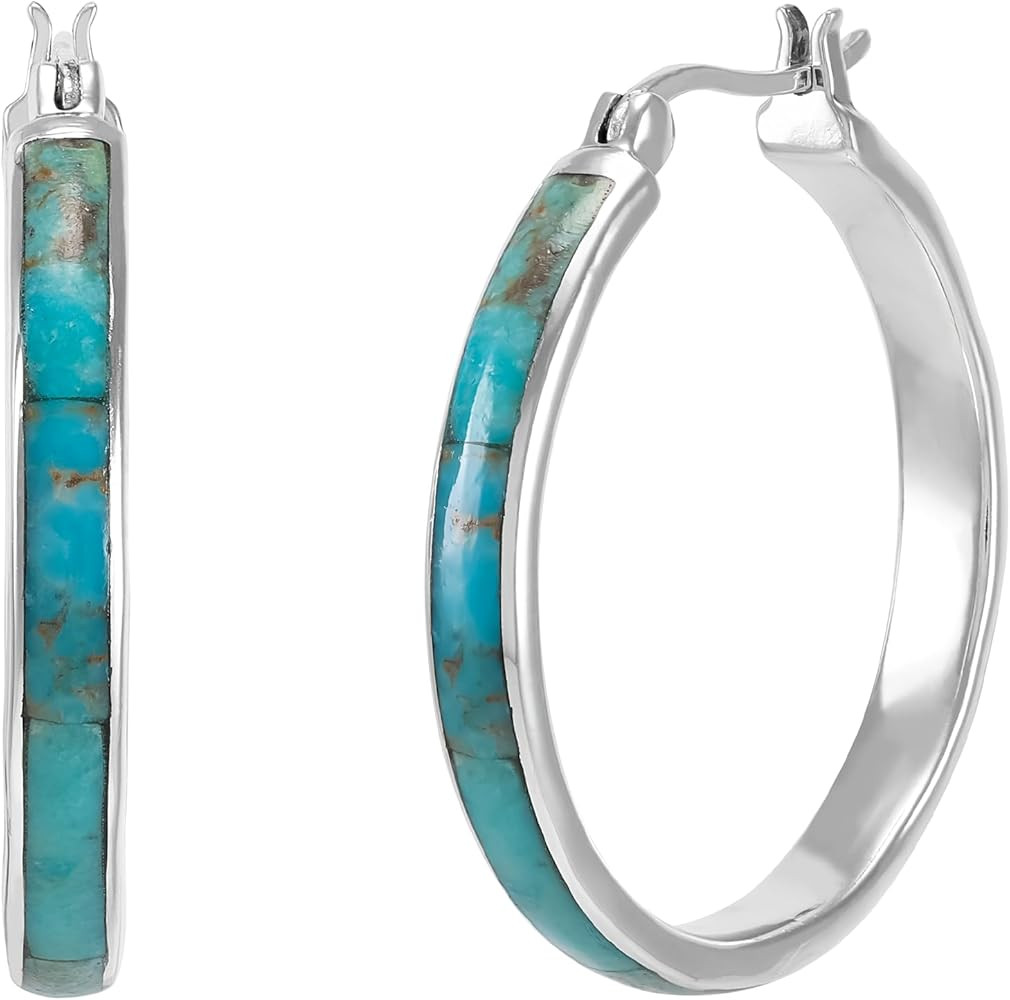 Silpada 'Beginner's Luck' Sterling Silver Compressed Teal Turquoise Hoop Earrings | Amazon (US)