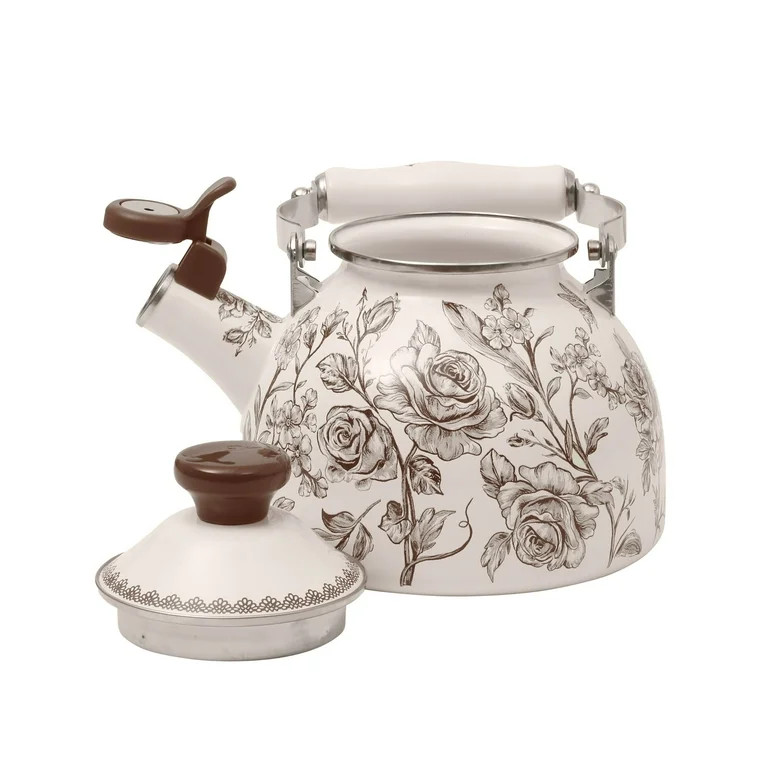 The Pioneer Woman Agatha 1.8-Quart Enamel on Steel Tea Kettle, Brown | Walmart (US)