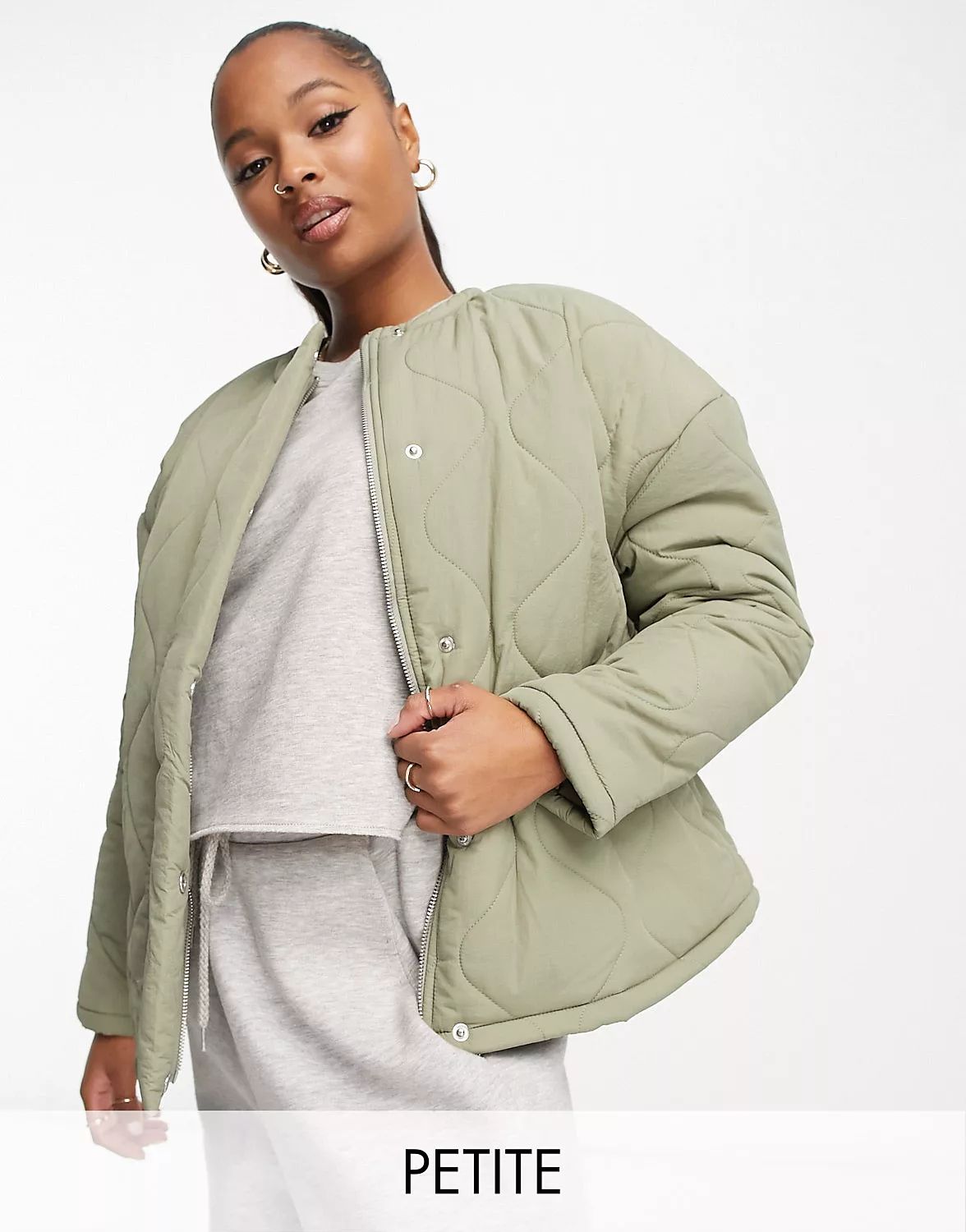 Lola May Petite oversized quilted jacket in sage | ASOS | ASOS (Global)