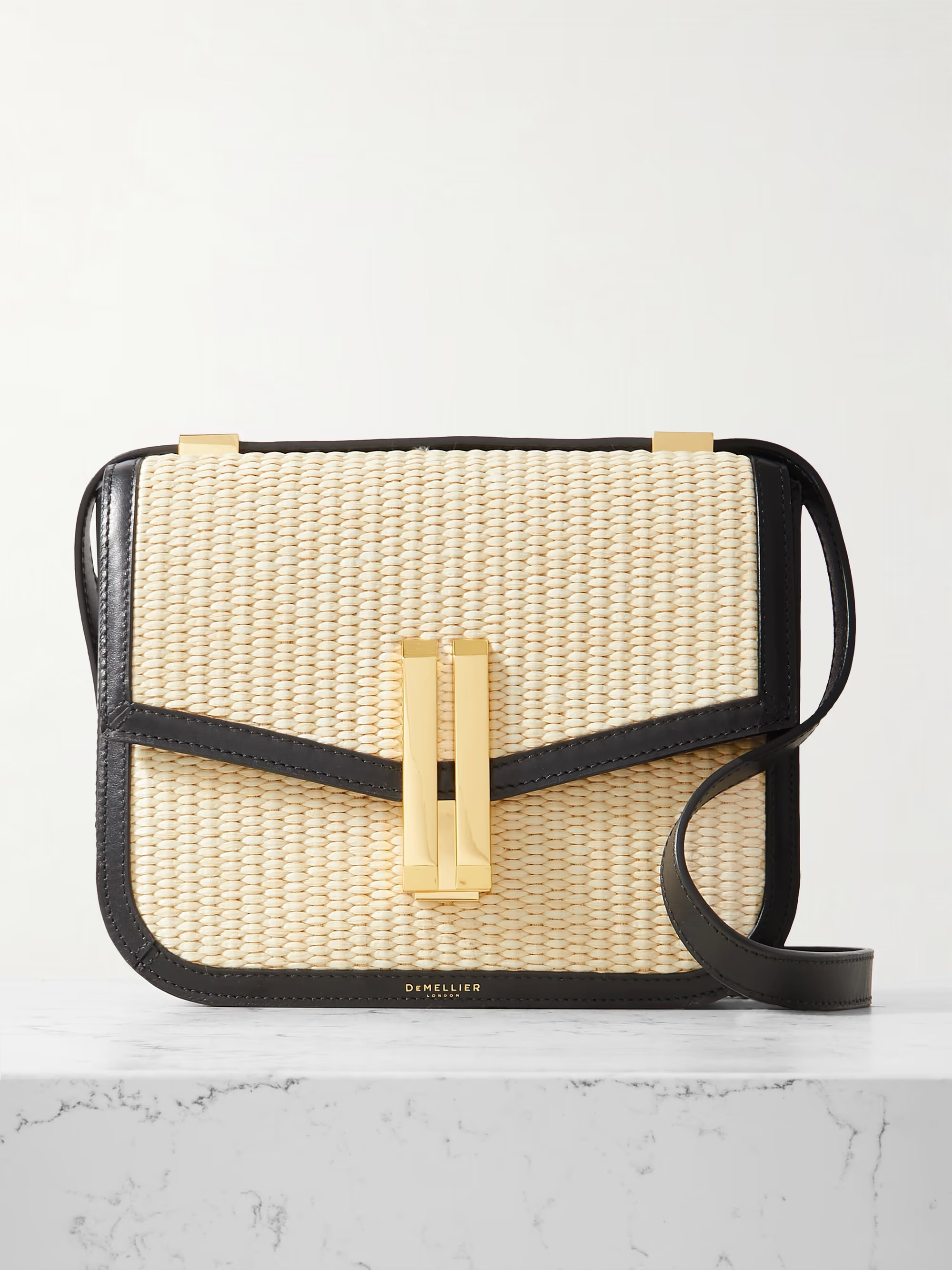 + NET SUSTAIN Vancouver leather-trimmed raffia shoulder bag | NET-A-PORTER (US)