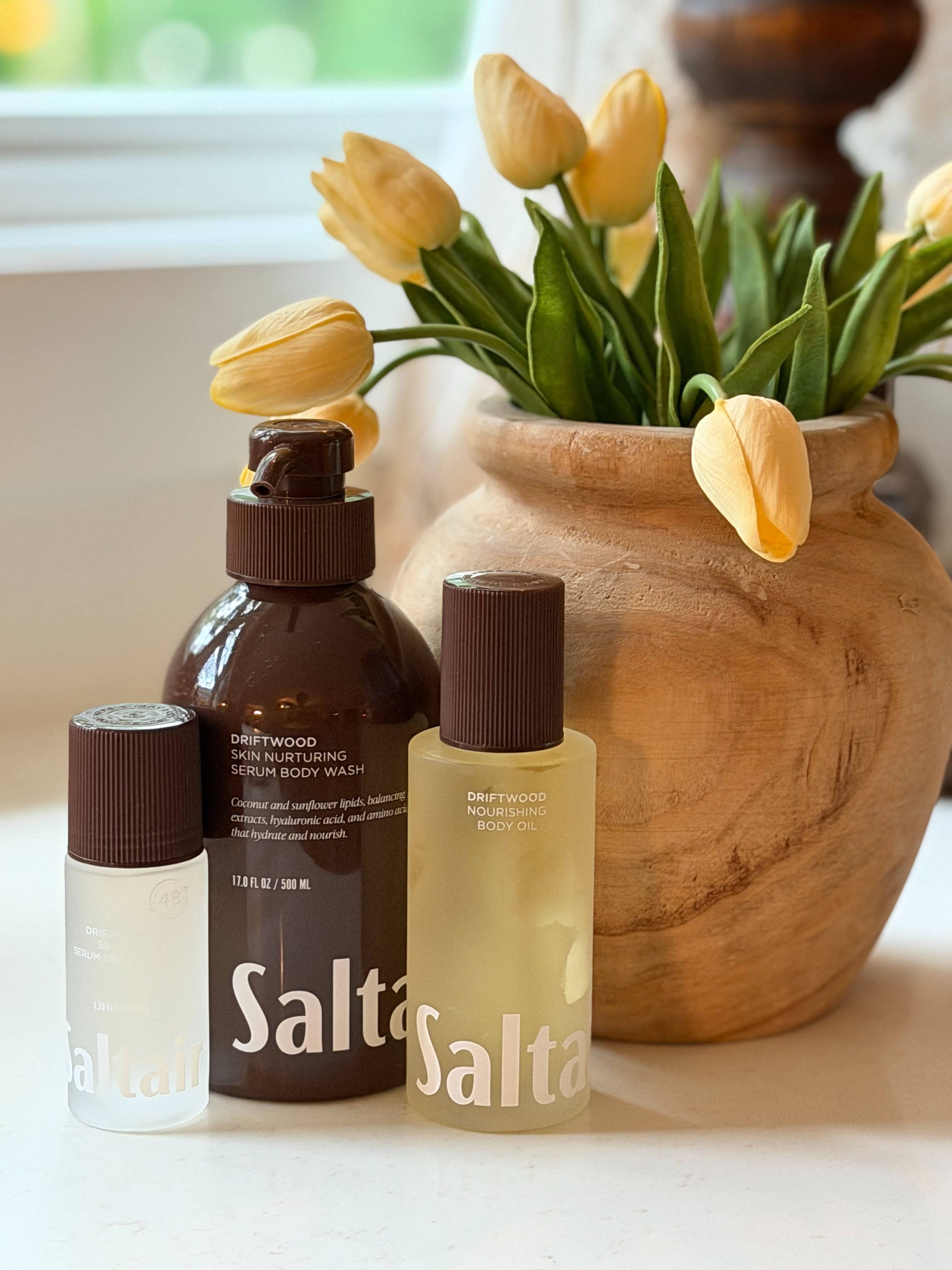 I love the driftwood bodycare set from Saltair. I got the set of three that includes the serum body wash, body oil, and deodorant.  

 #LTKBeauty