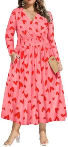 CARCOS Plus Size Dresses for Curvy Women V Neck Fall Maxi Dress Long Sleeve Floral Boho Dress Smo... | Amazon (US)