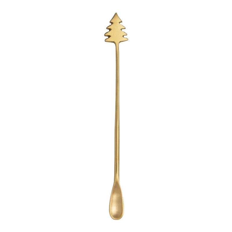 9" Brass Cocktail Christmas Tree Spoon | Linen & Flax Co