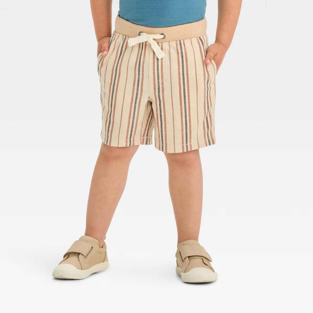 Toddler Boys' Striped Chambray Pull-On Above Knee Shorts - Cat & Jack™ Tan 18M | Target