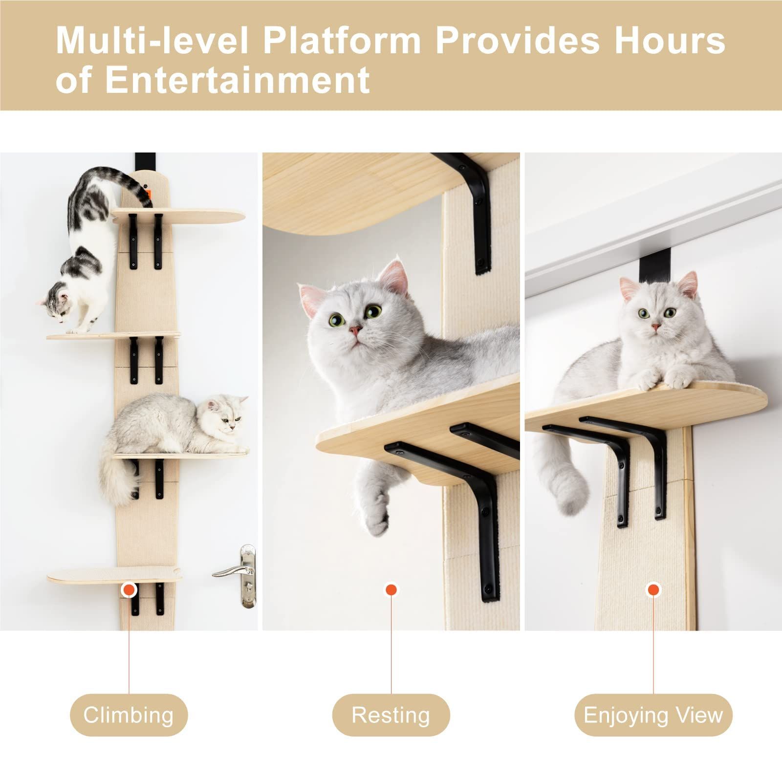 MEWOOFUN 4-Levels Door Hanging Cat Climber Door Mounted Vertical Cat Tree Tower with Carpeted Pla... | Amazon (US)
