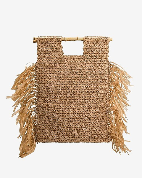 Melie Bianco Casey Fringe Straw Top Handle Bag | Express