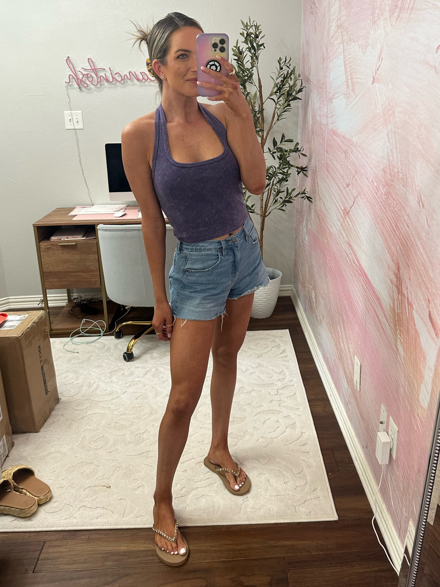 Halter tank, denim shorts, flip flops, beach outfit, vacation outfit 

#LTKfindsunder50 #LTKstyletip #LTKfindsunder100