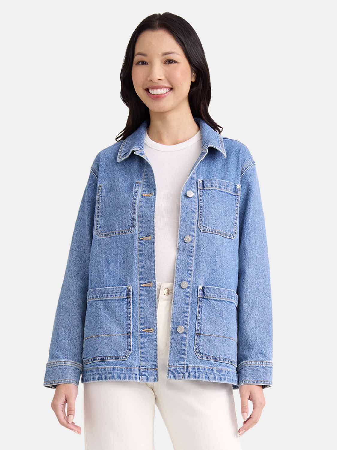 Time and Tru Women's and Women’s Plus Denim Utility Jacket, Sizes XS-4X | Walmart (US)