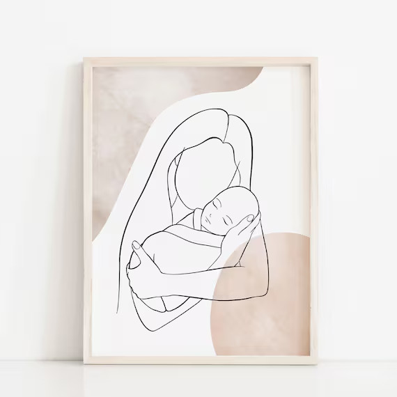 Mom and Baby Boy or Girl Line Art, Mother and Child Minimalist Printable Wall Art, Newborn Scandi... | Etsy (US)