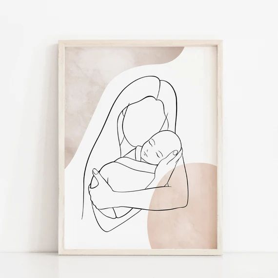 Mom and Baby Boy or Girl Line Art, Mother and Child Minimalist Printable Wall Art, Newborn Scandi... | Etsy (US)