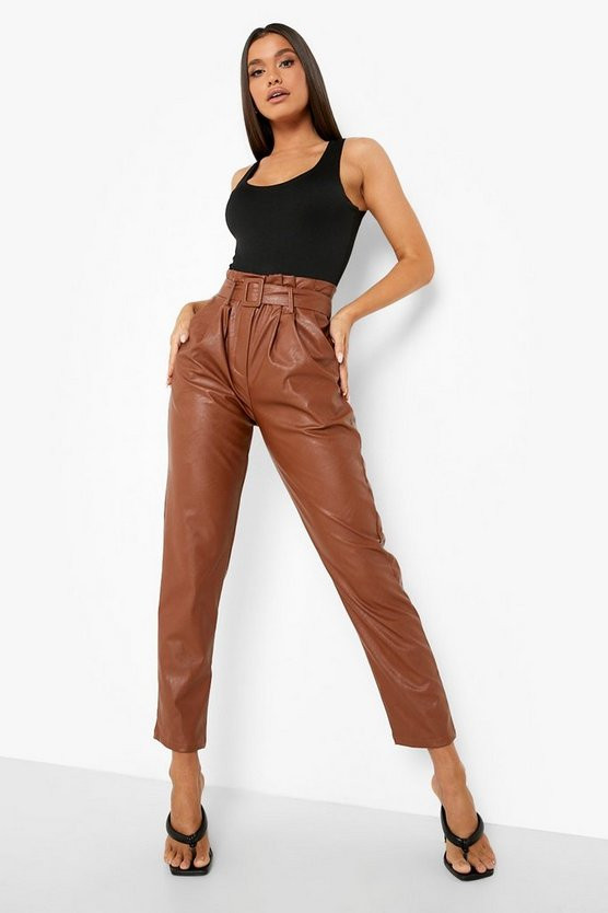 High Waisted Pu Belted Trouser | Boohoo.com (US & CA)