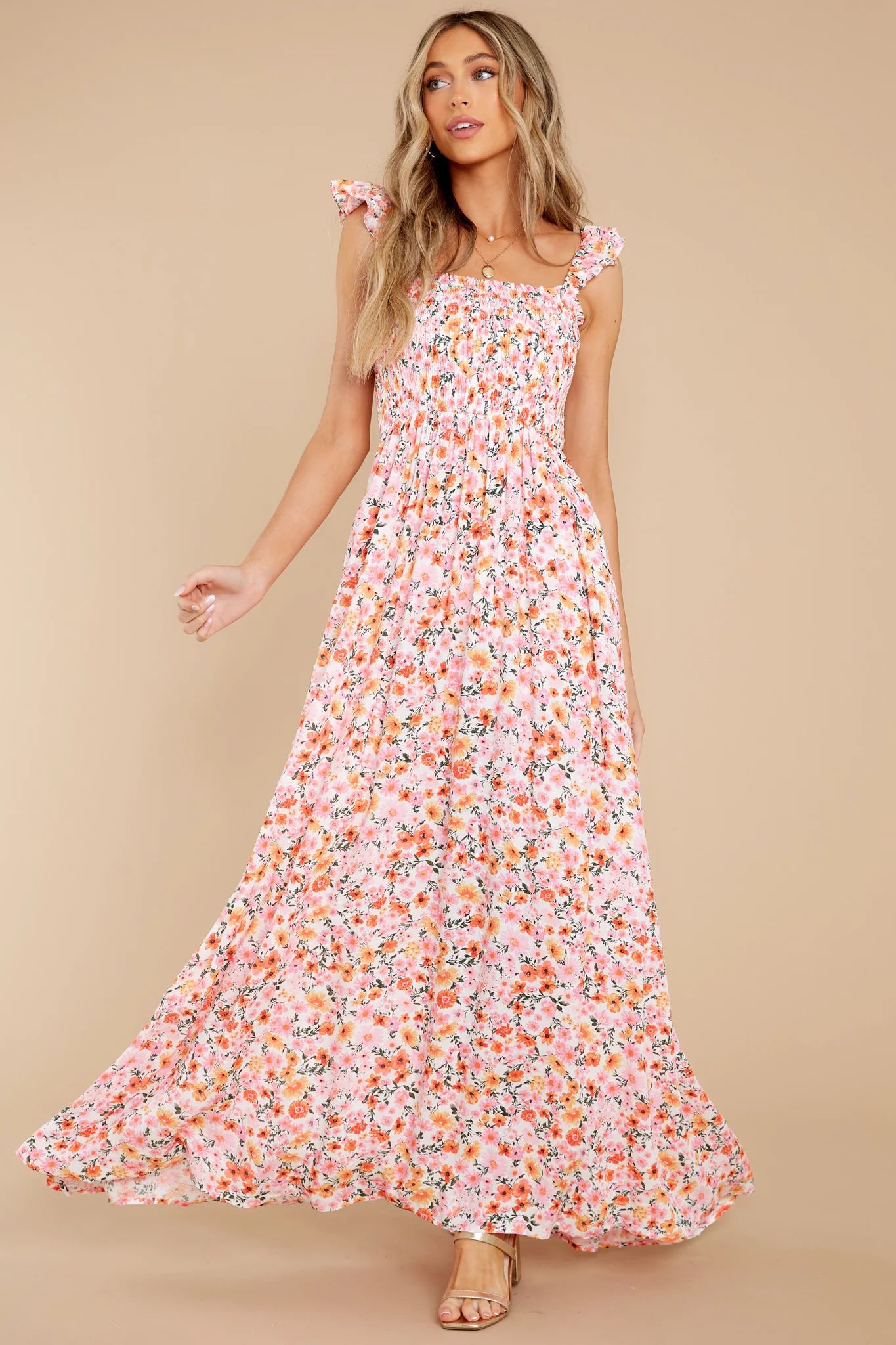 Delightful Darling Pink Multi Floral Print Maxi Dress | Red Dress 