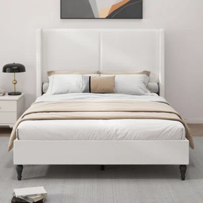 Boucle Bed Frame with 55.5" Upholstered Headboard – Tufted Platform Bed with 12-Slat Support, Thickened Panels & Solid Wood Feet, No Box Spring Needed | Wayfair North America