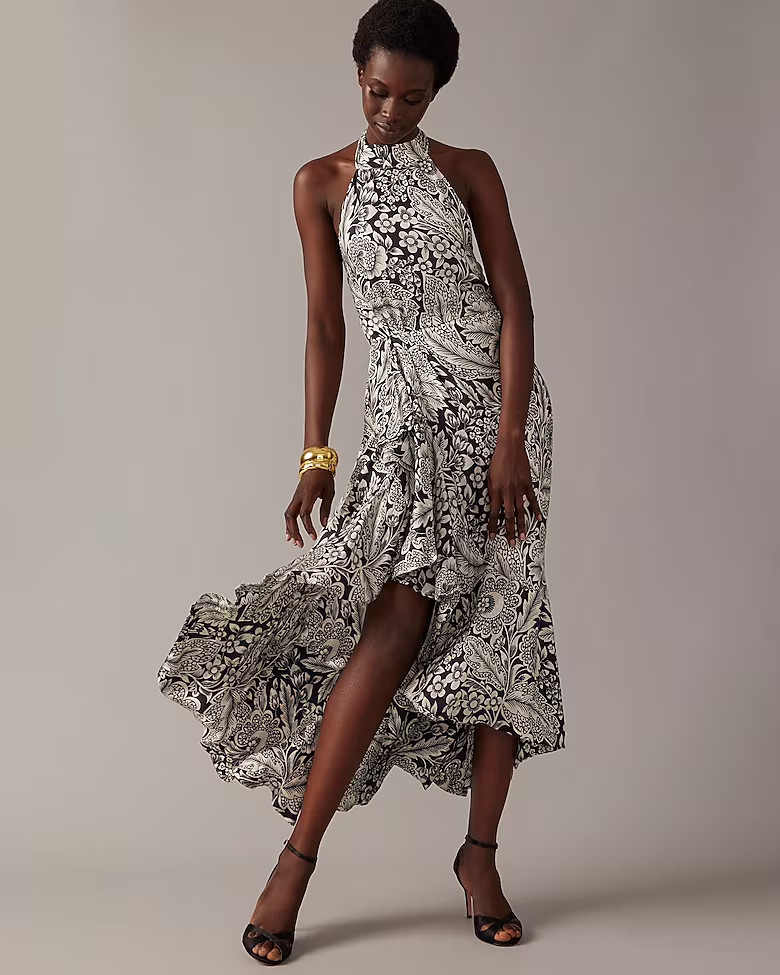 Collection halter-tie cupro-blend dress in classic floral print | J. Crew US