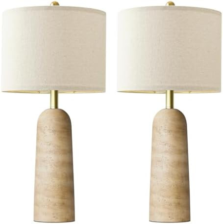 BOBOMOMO Modern Table Lamp Set of 2, Warm Beige Resin Lamp with Natural Stone Look, 27.25" Lamps ... | Amazon (US)