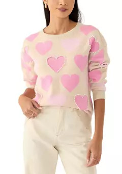 Crown & Ivy™ Petite All Over Heart Sweater | Belk