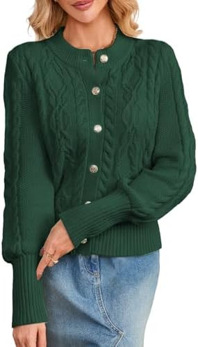 Women's Cardigan Sweater Button Down Long Sleeve Fall Jacket Short Chunky Cable Knit Open Front L... | Amazon (US)
