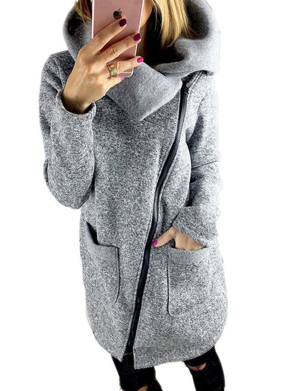 Grey Winter Coat Long Sleeve Asymmetrical Women's Coats | Milanoo