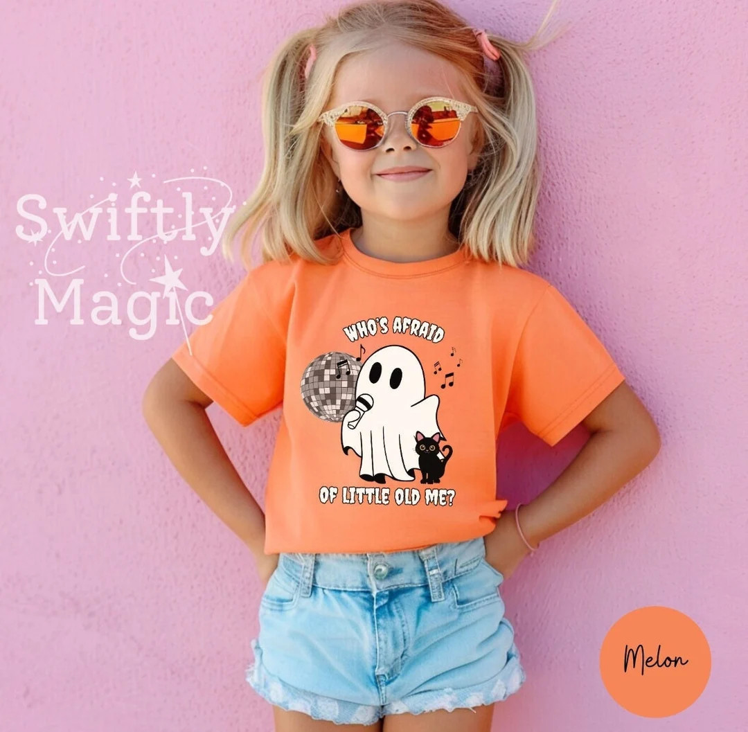 Who's Afraid of Little Old Me YOUTH Halloween Shirt Cute Ghost Kids Shirt Cat Mirrorball Comfort ... | Etsy (US)