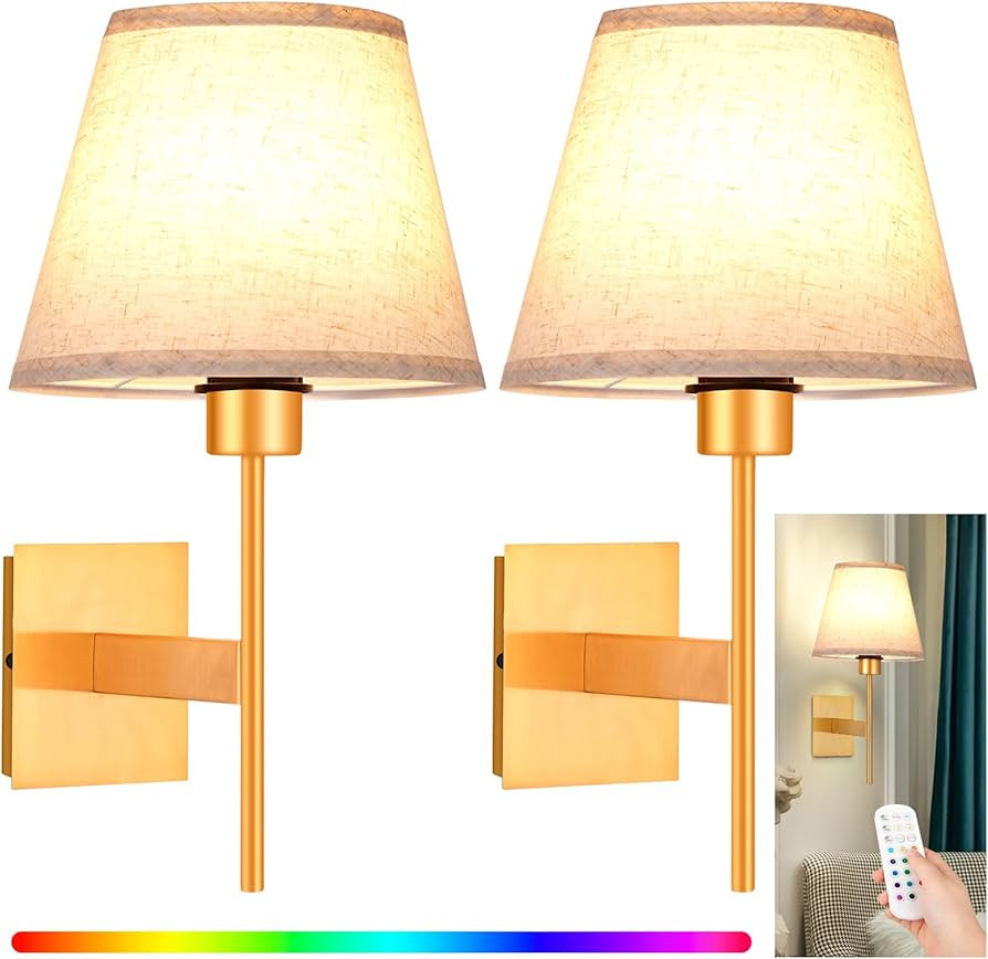 Battery Operated Wall Sconce Set of Two - Rechargeable Wireless Wall Lights with Remote, Dimmable... | Amazon (US)