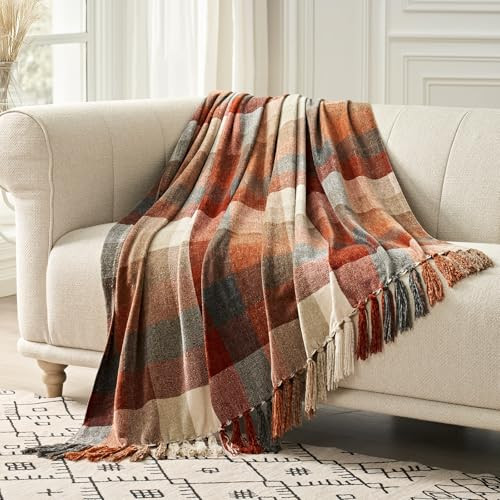 EVERGRACE Plaid Chenille Throw Blanket for Couch, Super Soft Cozy Decorative Fall Throw Blanket with Tassels for Bed Sofa Gift, Lightweight Harvest Plaid Throw Blanket for Autumn 60"x80" | Amazon (CA)