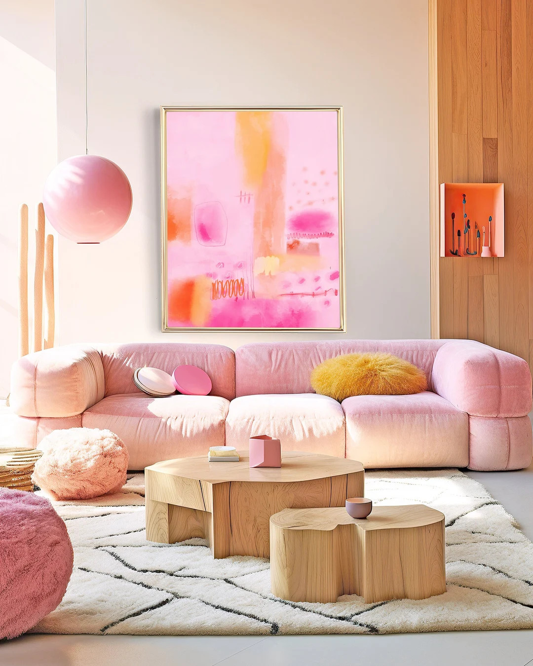 Blush Pink Wall Art, Vibrant Pink Pastel Wall Art, Pink Yellow Trendy Modern Abstract Art Print, ... | Etsy (US)