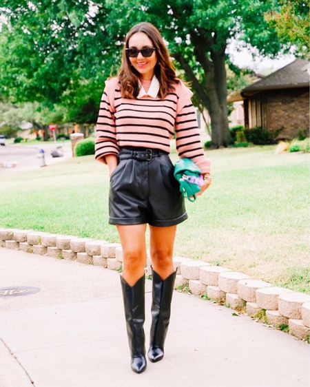 Stylish and chic with a few essentials. This pearl collar wears like a necklace and makes everything look extra chic. 

Striped sweater, leather shorts, cowboy boots. 

#LTKSeasonal #LTKunder100