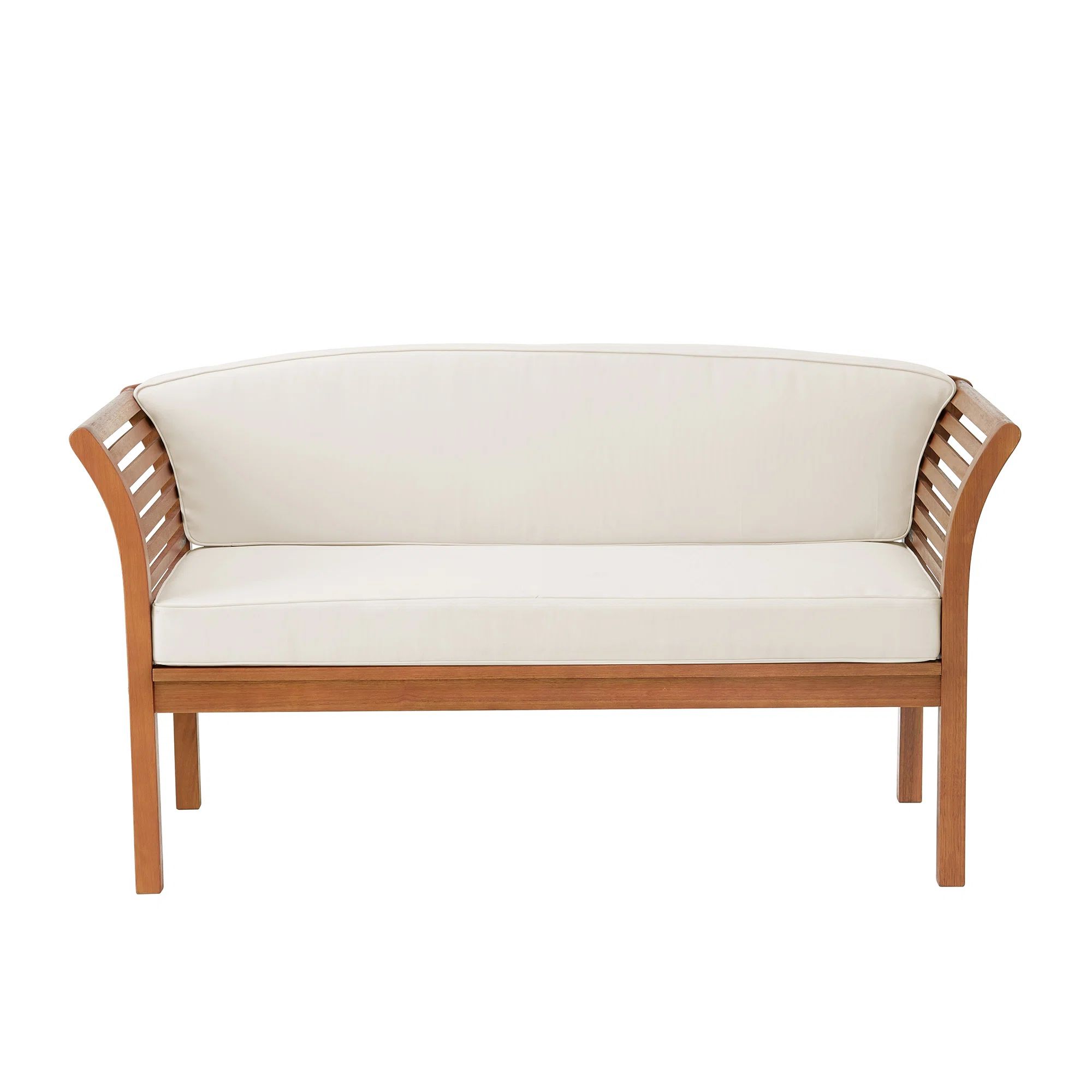 Stamford 57" Wide Solid Wood Outdoor Bench with Cushions | Wayfair North America