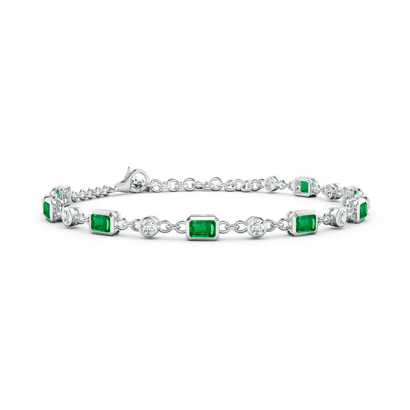 Emerald-Cut Emerald and Round Diamond Station Bracelet | Angara Inc.