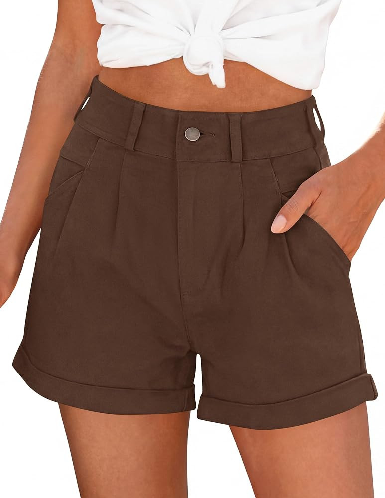 PRETTYGARDEN Womens Summer Shorts 2026 Casual High Waisted Pleated Beach Vacation Tailored Denim ... | Amazon (US)
