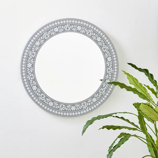 Patterned Round Wall Mirror 50cm Grey | Dunelm (migrated)