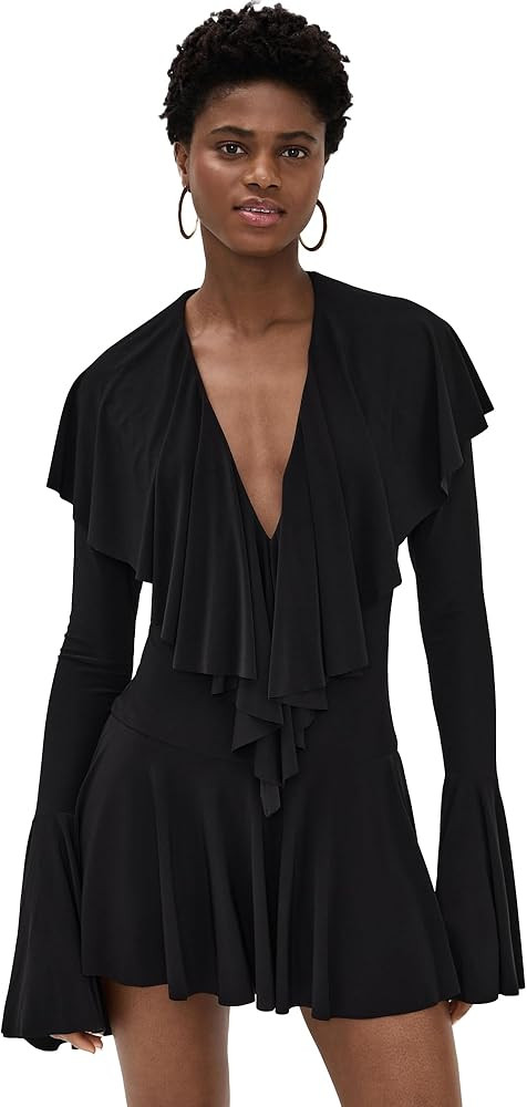Norma Kamali Women's Long Sleeve Deep V Ruffle Mini Dress | Amazon (US)