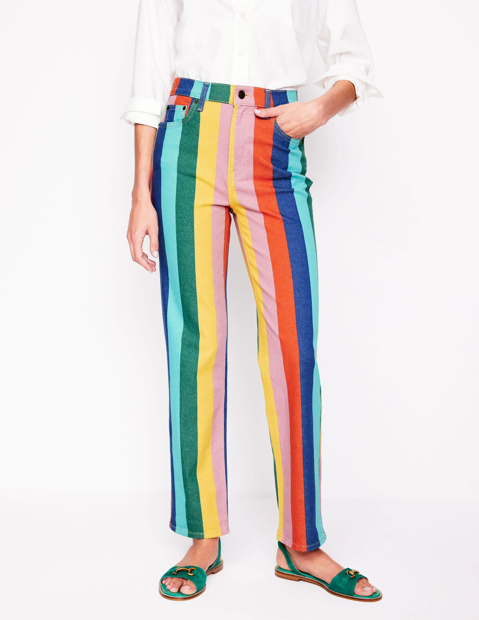 High Rise Stripe Jeans-Multi Stripe | Boden (US)