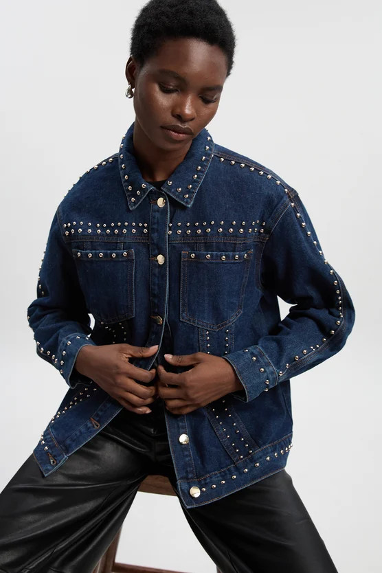 Denim Studded Jacket | Karen Millen US