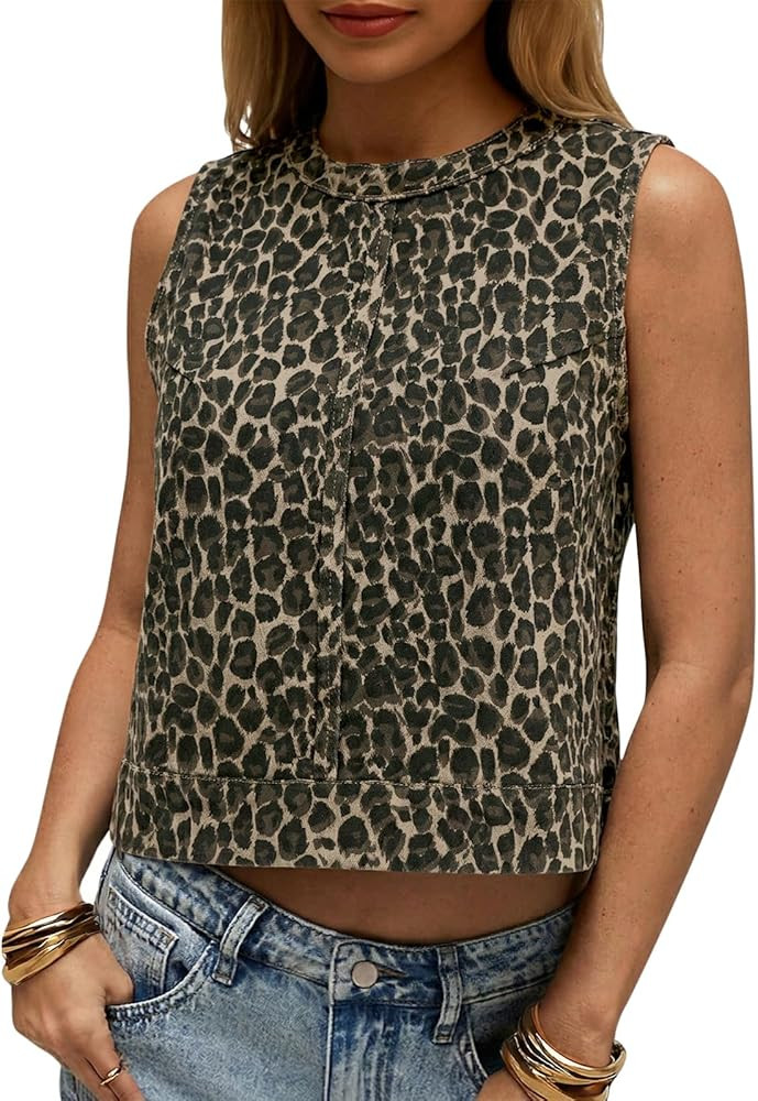 Cicy Bell Womens Denim Tank Tops Crew Neck Summer Casual Sleeveless Shirts Cropped Loose Fit Jean... | Amazon (US)