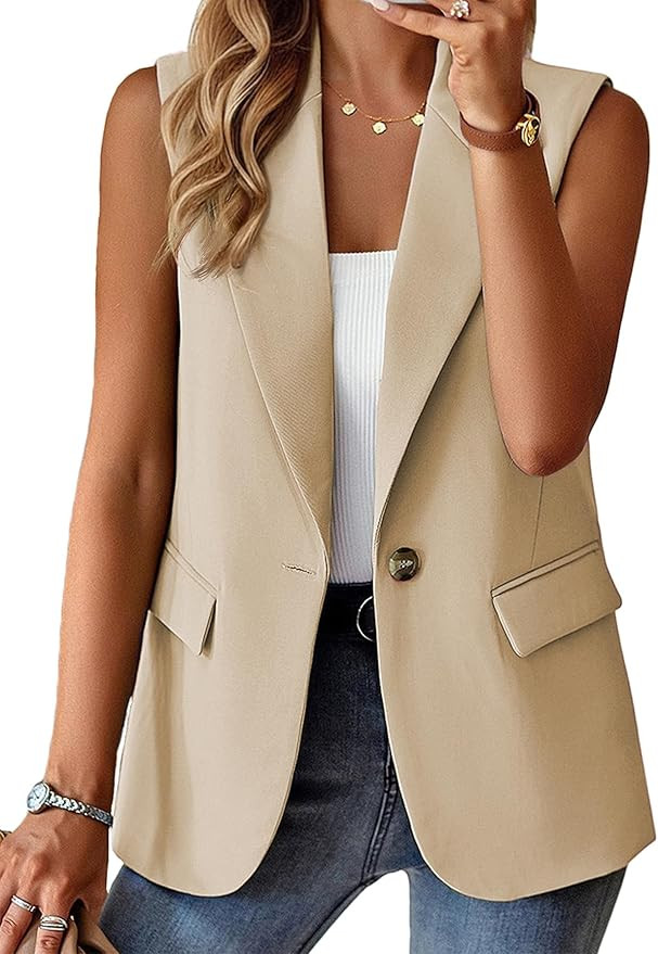Mina Self 2025 Fall Women's Sleeveless Vest Blazer - Fully Lined Lightweight Fashion Casual Work ... | Amazon (US)