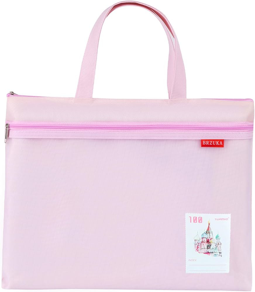 Mesh Zipper Pouch 11x13.7 in, A4 Double Pocket Waterproof File Bag with Handle, Document Storage for School/Travel/Office/Cross Stitch/Puzzle (Pink) | Amazon (US)