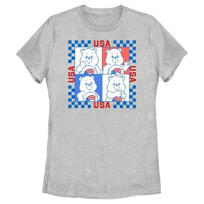 Women's Care Bears America Cares Bear Patriotic Portraits  T-Shirt - Athletic Heather - Medium | Target